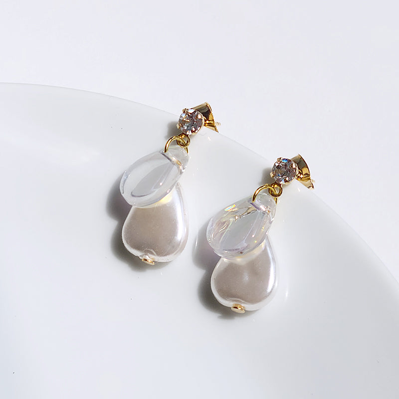 Pearl Transparent Cube Dangle Earrings E0039