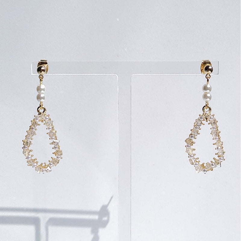 Pearl Cube Hoop Long Earrings E0045