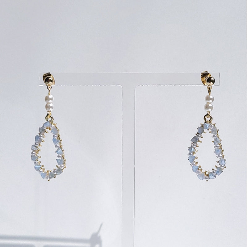 Pearl Cube Hoop Long Earrings E0045