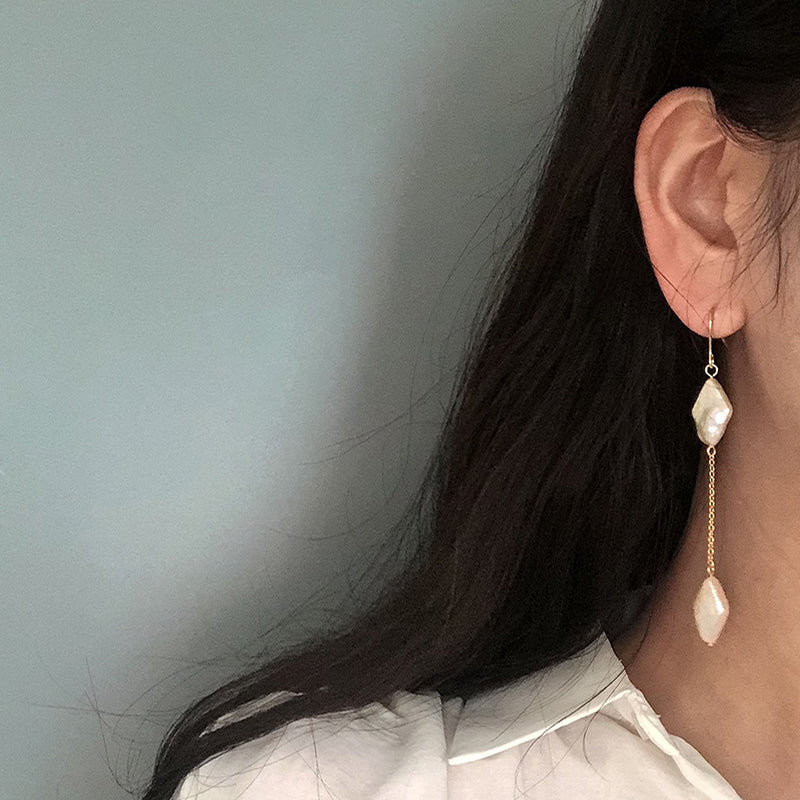 Pearl long drop drop earrings E0046