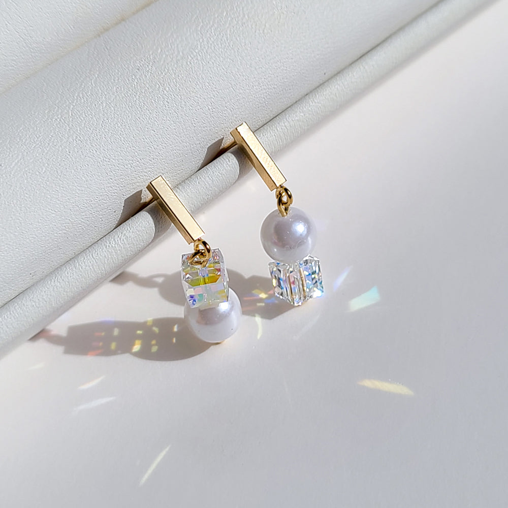 Pearl Cube Drop Earrings E0026