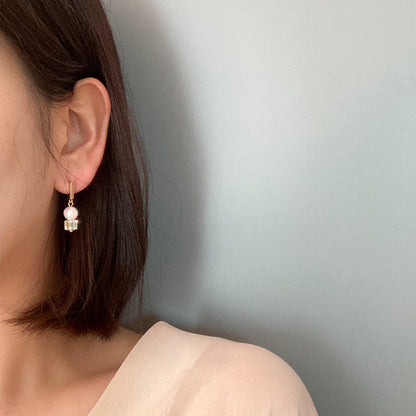 Pearl Cube Drop Earrings E0026