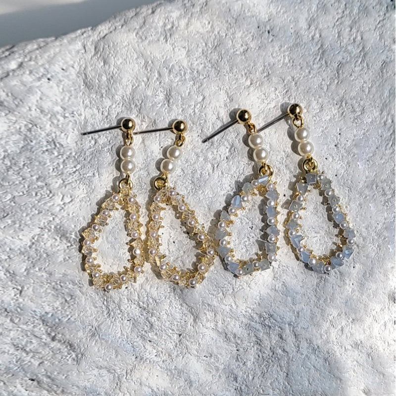 Pearl Cube Hoop Long Earrings E0045