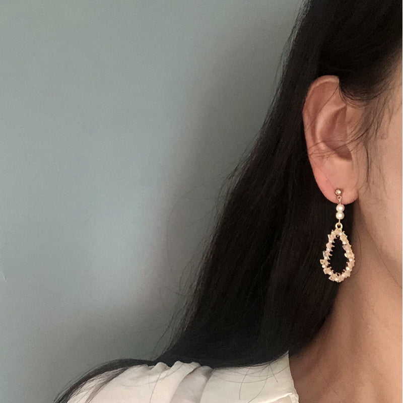 Pearl Cube Hoop Long Earrings E0045